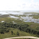 Flood waters cover New Jersey coastland after a hurricane.