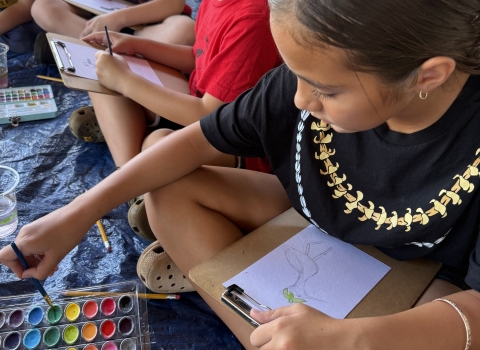 Group of kids painting using watercolors