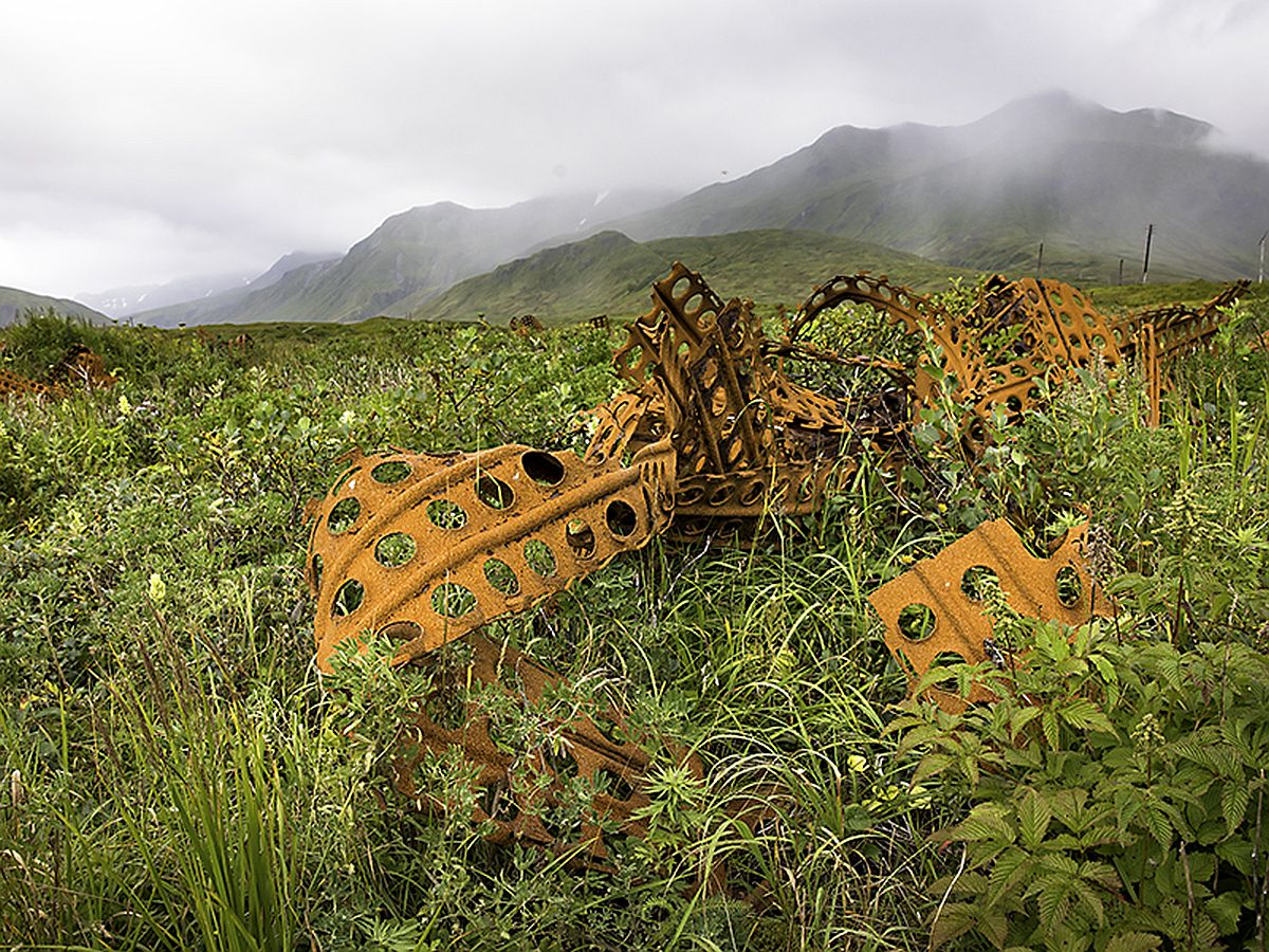 Remnants of World War II metallic matting at Attu Island within Alaska ...