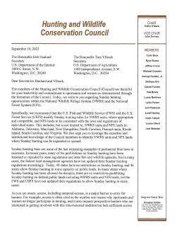 Letter to DOI Secretary Deb Haaland and USDA Secretary Tom Vilsack regarding the possible increase of Sunday Hunting