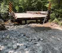 A bridge that was damaged by a rain storm in Vermont.