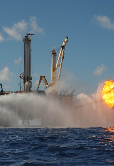 The Q4000 flares off gas at the site of drilling operations at the Deepwater Horizon Response site July 8, 2010.