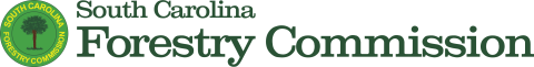 South Carolina Forestry Commission logo. The logo is round and green, with yellow text and a tree graphic in the middle of the logo. 