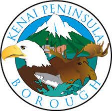 Kenai Peninsula Borough logo. A mountain, bald eagle, salmon, and moose