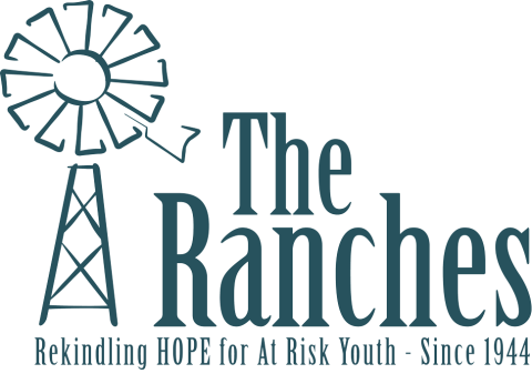 Graphic of a water-pump windmill and text reading "The Ranches Rekindling HOPE for At Risk Youth - Since 1944"