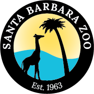 Logo that reads, Santa Barbara Zoo, Est. 1963, with an illustration of a giraffe, palm tree. 