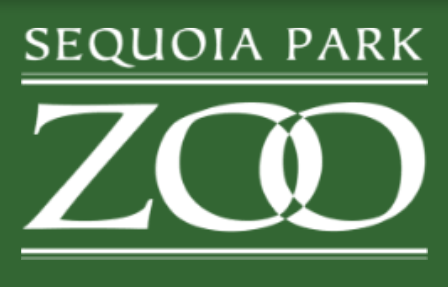 A squared green background logo that reads in white letters, Sequoia Park Zoo. 