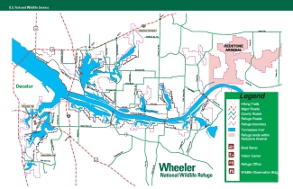 A map of Wheeler National Wildlife Refuge.
