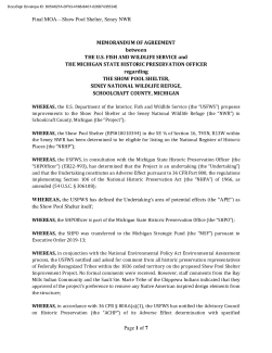 Memorandum of Agreement Between the U.S. Fish and Wildlife Service and the Michigan State Historic Preservation Officer Regarding the Show Pool Shelter, Seney National Wildlife Refuge