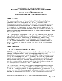 Memorandum of Agreement between The White Earth Band of the Minnesota Chippewa Tribe and the U.S. Fish and Wildlife Service for the Tamarac National Wildlife Refuge