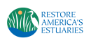 Logo for Restore America's Estuaries. A circle with stylistic estuary scene 