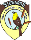 The Stewards of the Upper Mississippi River Refuge logo shows a yellow-headed blackbird perched on a cattail surrounded by the name of the group