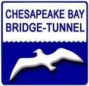 A white bird on a blue background under the words Chesapeake Bay Bridge-Tunnel