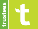 Logo of the letter "t" with the text trustees on left