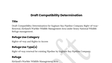 Draft Compatibility Determination for Saginaw Bay Pipeline Company Right-of-way-Renewal, Kirtland’s Warbler Wildlife Management Area