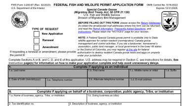 3-200-67 Special Canada Goose Permit Application Form
