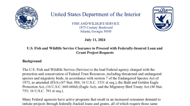 USFWS Clearance to Proceed with Federally-Insured Loan and Grant Project Requests