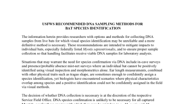 USFWS Recommended DNA Sampling Methods For Bat Species Identification