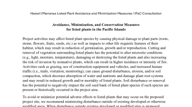 Plant Avoidance and Minimization Measures