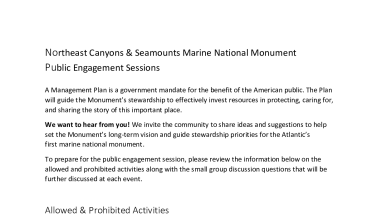 Northeast Canyons & Seamounts Marine National Monument Public Engagement Sessions