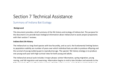 Section 7 Technical Assistance - Summary of Indiana Bat Ecology