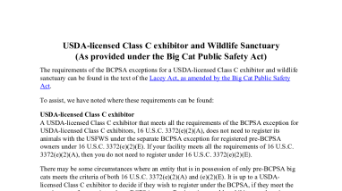 USDA-licensed Class C exhibitor and Wildlife Sanctuary (As provided under the Big Cat Public Safety Act)