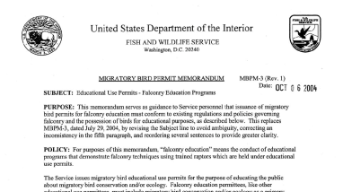 MBPM-3: Migratory Bird Permit Memorandum Educational Use Permits for Falconry Education Programs