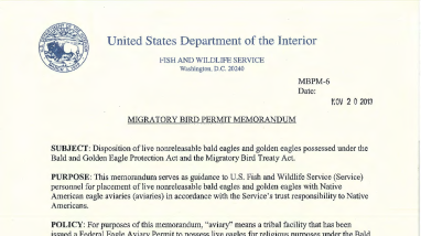 MBPM-6: Migratory Bird Permit Memorandum for the Disposition of Live, Non-Releasable Bald and Golden Eagles