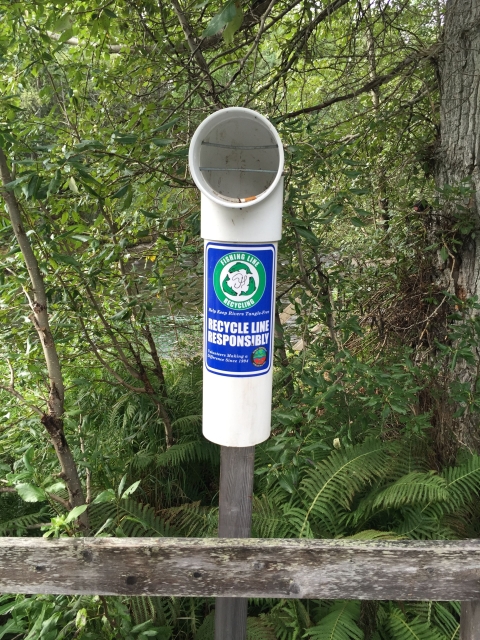 A container for fishing line recycling at Kenai National Wildlife Refuge in Alaska