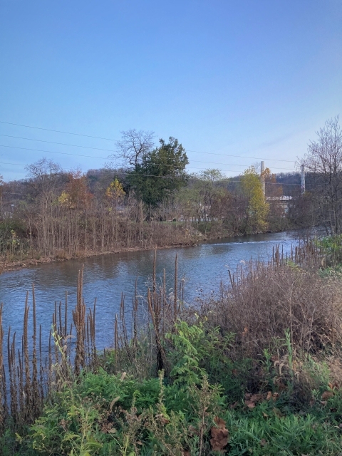 Looking across the South River in Waynesboro, VA at the DuPont facility in the distance