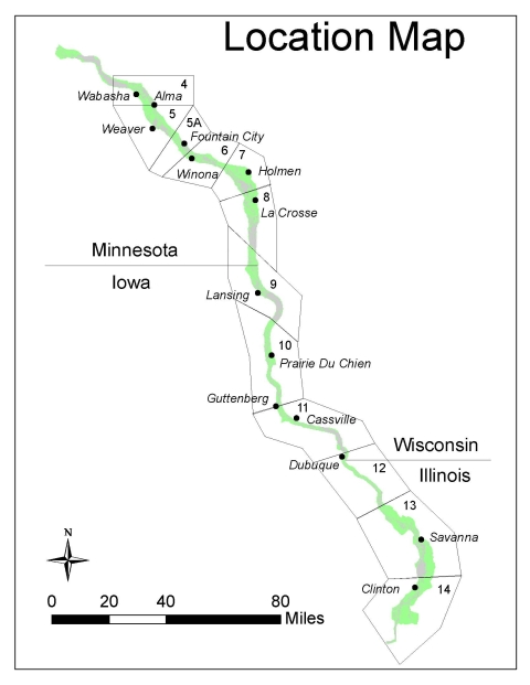 Vicinity Map to show pools on the Upper Mississippi River National Wildlife and Fish Refuge