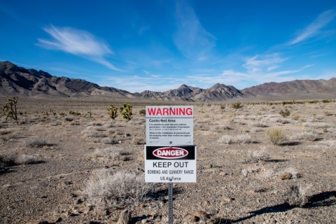 Warning signs posted outside a gunnery range