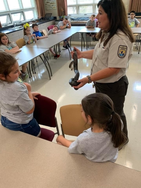 person holding a black rat snake 