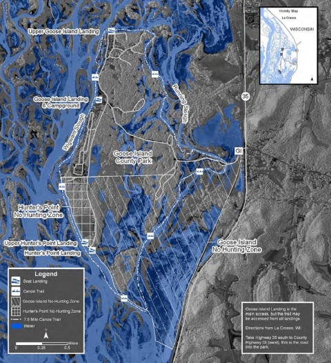 Map of Goose Island Canoe Trail on Upper Miss River