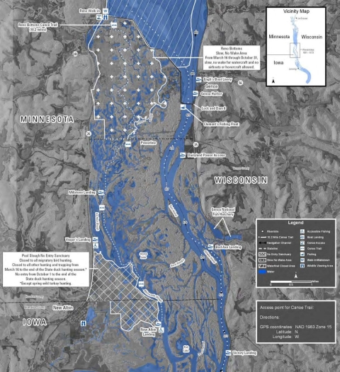 Map of Reno Bottoms Canoe Trail on Upper Miss River