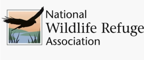 A logo with an image of a bird soaring over a marsh and the words National Wildlife Refuge Association next to it