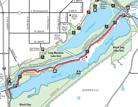 Trail map highlighting a 5k route