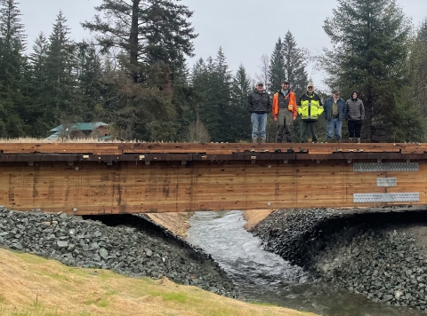 5 people on a bridge