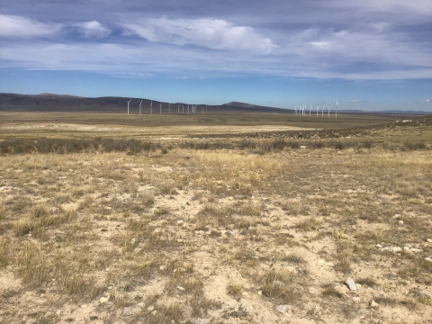 Wind turbines across the Wyoming prairie