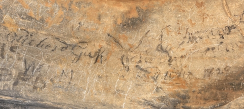 Cherokee writing on a cave wall