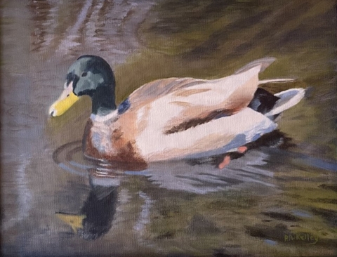 Painting of mallard in water