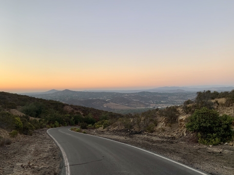 Watching the sun set from a road on Mother Miguel Mountain 