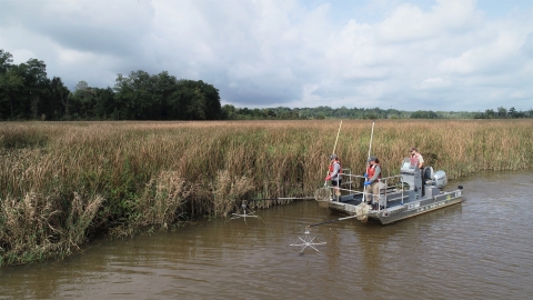 Electrofishing boat on the Patuxent River