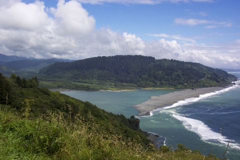 an areal shot of an estuary