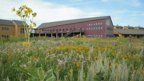 Visitor center and deck viewed from Center Pond