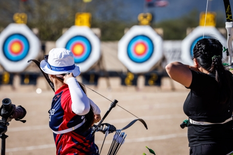 Archers take aim at targets during the 2024 Arizona Cup. 