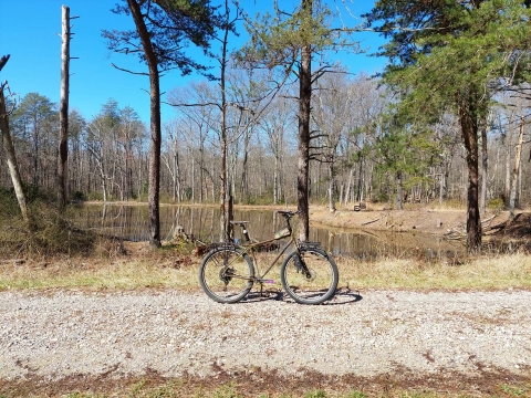 Mountain bike at Reeves Pond on the North Tract of Patuxent Research Refuge