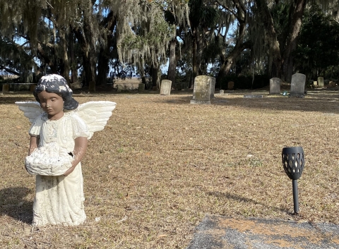 A cemetery near the salt marsh.