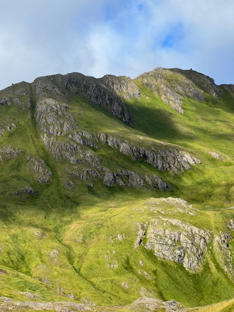 The cliffy and grassy slope of Mount Reed.