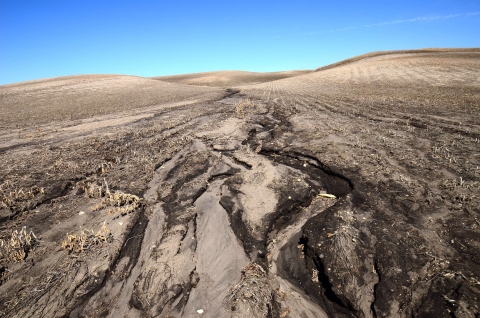 Rolling hill of dirt and barren agricultural lands